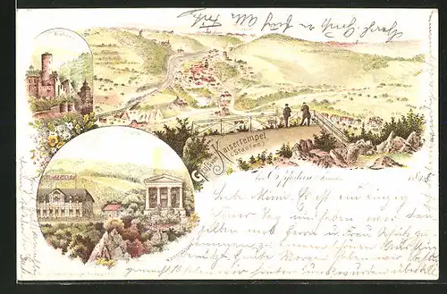 Lithographie Eppstein i. Ts., Gasthaus zum Kaisertempel, Ansicht von Burg Eppstein, Panorama