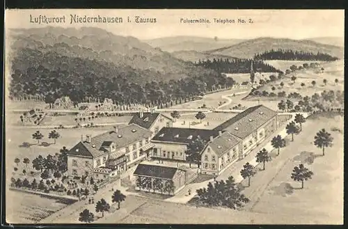 AK Niedernhausen / Taunus, Gasthaus Pulvermühle aus der Vogelschau