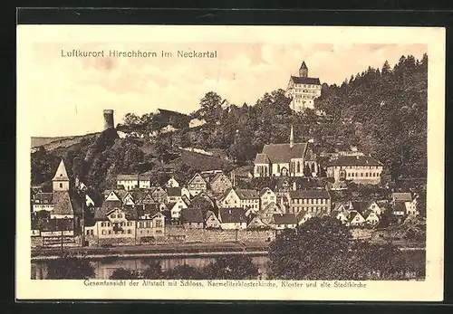 AK Hirschhorn im Neckartal, Gesamtansicht der altstadt mit Schloss, Karmeliterklosterkirche, Kloster & alte Stadtkirche