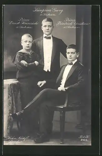 Foto-AK Walter Hahn, Nachfolger: Kronprinz Georg von Sachsen und die Prinzen Ernst Heinrich und Friedrich Christian