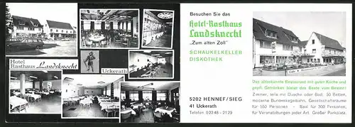 Klapp-AK Uckerath, Hotel-Rasthaus Landsknecht Zum alten Zoll, Speisesaal, Tanzraum, Vorderansicht