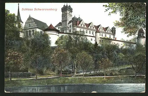 Relief-AK Schwarzenberg, Blick zum Schloss