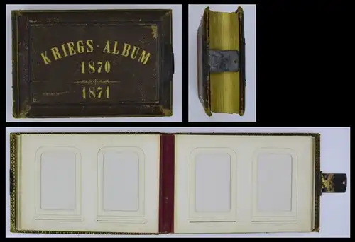 Fotoalbum Kriegs-Album 1870 /71 mit Ledereinband, Metallschliesse, 25 Seiten mit Goldschnitt für CDV-Fotos