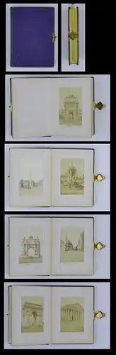 Fotoalbum 20 Fotografien, Ansicht Paris, 1864, Triumphbogen, Notre Dame, 10 Seiten mit CDV-Fotos