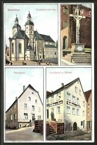 AK Walldürn, Gasthaus zum Kreuz, Pfarrhaus, Wallfahrtskirche