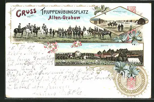 Lithographie Alten-Grabow, Truppenübungsplatz, Kavallerie-Lager, Dörnitz