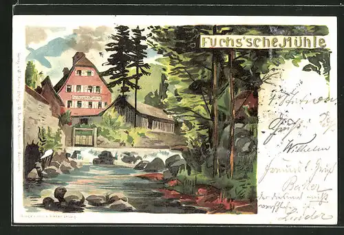 Lithographie Weinheim, Gasthaus Fuchs'sche Mühle