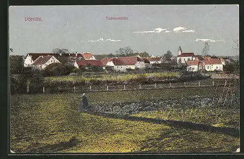 AK Dörnitz, Blick über Felder auf den Ort