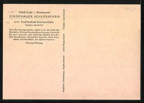 Künstler-AK Fischbachtal-Steinau / Odw., Wald-café Restaurant Zindenauer Schlösschen
