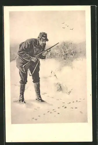 AK Jäger beim Spurenlesen im Schnee