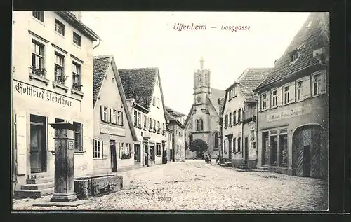 AK Uffenheim, Blick in die Strasse Langgasse mit Kirche