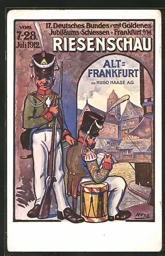 Künstler-AK Hess: Frankfurt a/M, 17. Deutsches Bundes- und Goldenes Jubiläums-Schiessen 1912, Alt-Frankfurt
