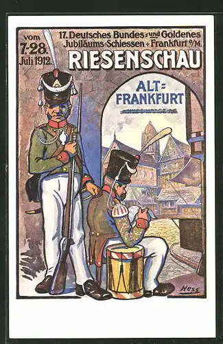 Künstler-AK Hess: Frankfurt a/M, 17. Deutsches Bundes- und Goldenes Jubiläums-Schiessen 1912, Alt-Frankfurt, Riesenschau