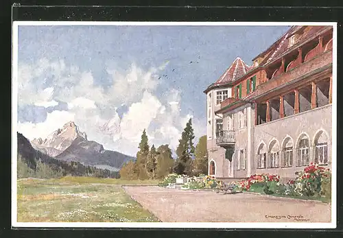 Künstler-AK Edward Harrison Compton: Südseite mit Waxenstein, Schloss Elmau