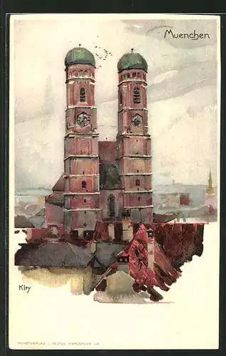 Künstler-AK Heinrich Kley: München, Blick auf die Frauenkirche