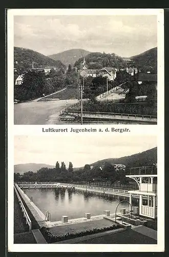 AK Jugenheim a. d. Bergstrasse, Schwimmbad und Teilansicht