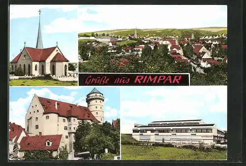 AK Rimpar, Kirche, Burg, Schule, Ortsansicht