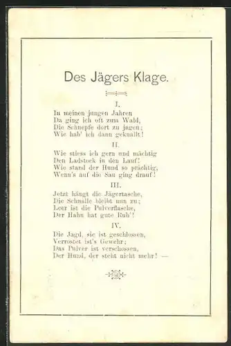 AK Des Jägers Klage. Gedicht