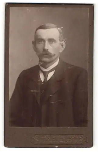 Fotografie E. W. Matthias, Seifhennersdorf i. S., Portrait charmanter Herr mit Schauzer und Krawatte im Jackett