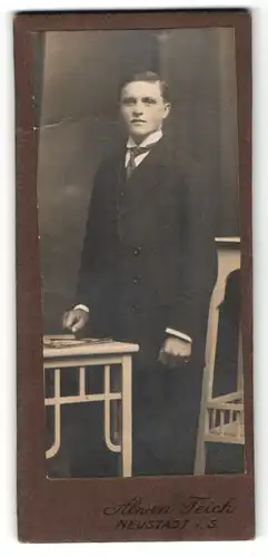 Fotografie Alwin Teich, Neustadt i. S., junger Mann mit Krawatte im dunkeln Jackett