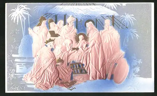 Präge-Airbrush-AK die heiligen drei Könige bei Jesu' Geburt