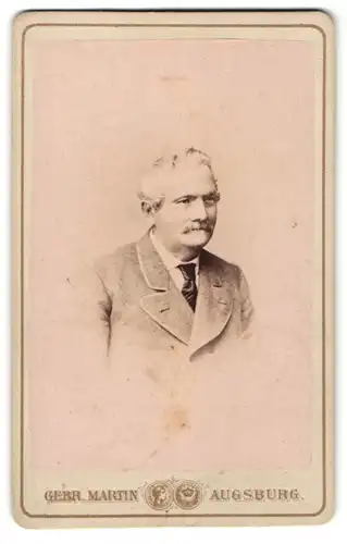 Fotografie Gebr. Martin, Augsburg, Portrait Herr mit ergrautem Haar im Anzug mit Krawatte