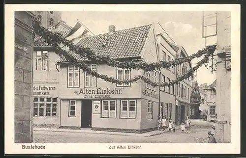 AK Buxtehude, Strassenpartie am Gasthaus Zur Alten Einkehr