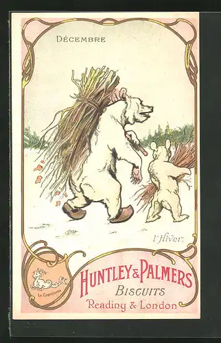 Sammelbild Reading & London, Huntley & Palmers Biscuits, l'Hiver, Eisbären schleppen Feuerholz