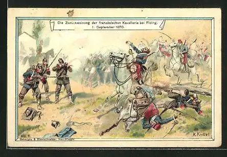 Sammelbild Seelig's Sternkaffee, Krieg 1870 /71, Zurückweisung der französischen Kavallerie bei Floing 1870