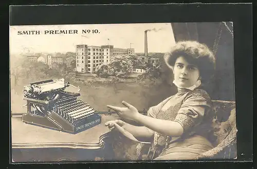 AK Frau mit Schreibmaschine Smith Premier No. 10