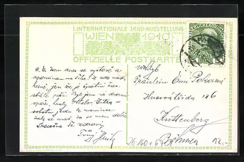 Künstler-AK Ulf Seidl: Wien, Erste internationale Jagd-Ausstellung 1910, Kaiserl. Jagdschloss Mürzsteg