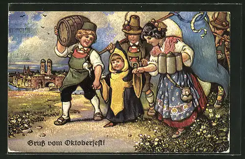 Künstler-AK Münchner Kindl grüsst vom Oktoberfest