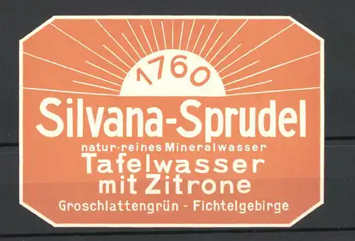 Präge-Reklamemarke Silvana-Sprudel, Tafelwasser mit Zitrone seit 1760