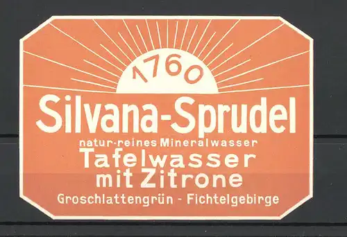 Präge-Reklamemarke Silvana-Sprudel, Tafelwasser mit Zitrone seit 1760