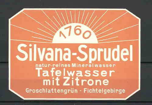 Präge-Reklamemarke Silvana-Sprudel, Tafelwasser mit Zitrone seit 1760