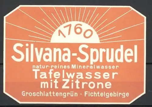 Präge-Reklamemarke Silvana-Sprudel, Tafelwasser mit Zitrone seit 1760