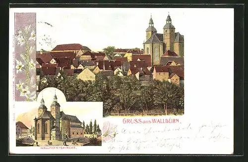 Lithographie Walldürn, Ortsansicht, Wallfahrtskirche