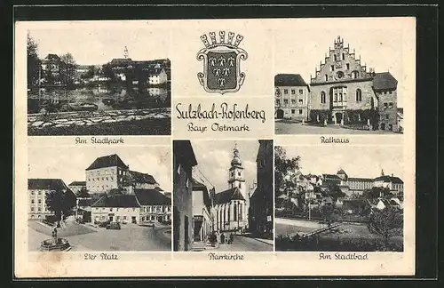 AK Sulzbach-Rosenberg, Am Stadtpark, Rathaus, Pfarrkirche