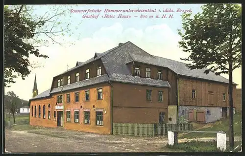 AK Hammerunterwiesenthal i. sächs. Erzgeb., Gasthof "Rotes Haus"