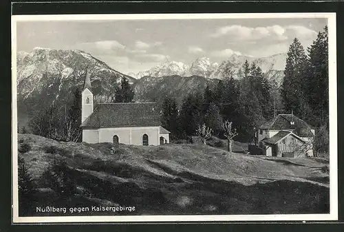 AK Kiefersfelden, Kirche auf dem Nusslberg gegen Kaisergebirge