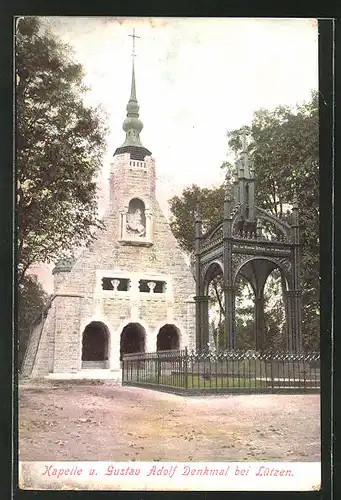 AK Lützen, Partie mit Kapelle u. Gustav Adolf Denkmal