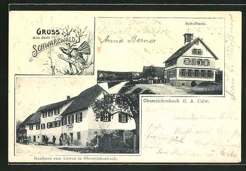 AK Oberreichenbach, Gasthaus zum Löwen, Schulhaus