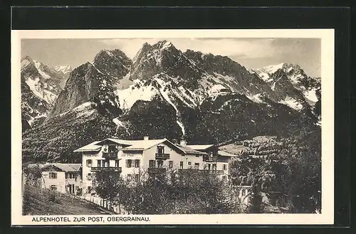 AK Obergrainau, Alpenhotel zur Post mit Gebirge
