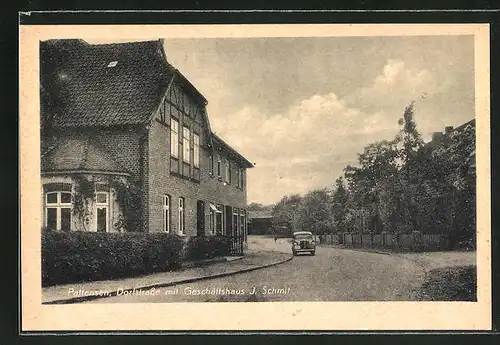 AK Pattensen, Dorfstrasse mit Geschäftshaus J. Schmit