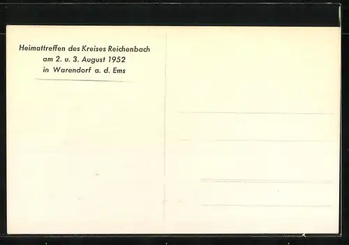 AK Warendorf a/Ems, Ansicht der Turn- und Festhalle, Heimattreffen des Kreises Reichenbach 1952