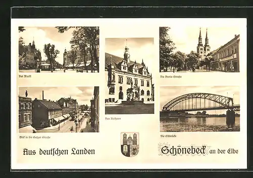 AK Schönebeck an der Elbe, Markt, Salzer Strasse, Rathaus, Breite Strasse, Elbbrücke
