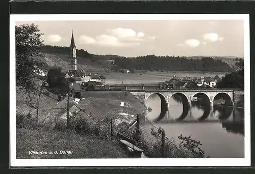 AK Vilshofen an der Donau, Panorama mit Steinbrücke