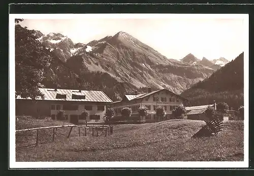 AK Birgsau, Teilansicht mit Gebirge im Hintergrund