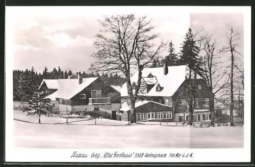 AK Nassau / Erzg., Altes Forsthaus im Schnee