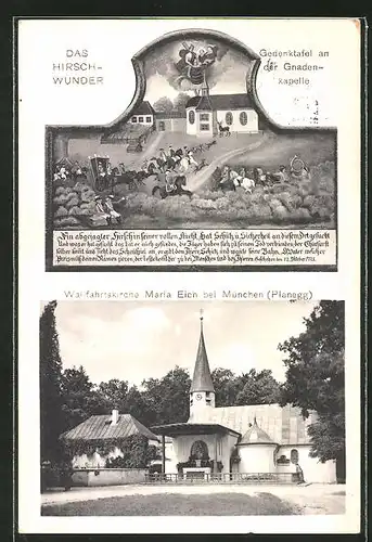 AK Planegg, Gedenktafel an der Gnadenkneipe und Wallfahrtskirche Maria Eich
